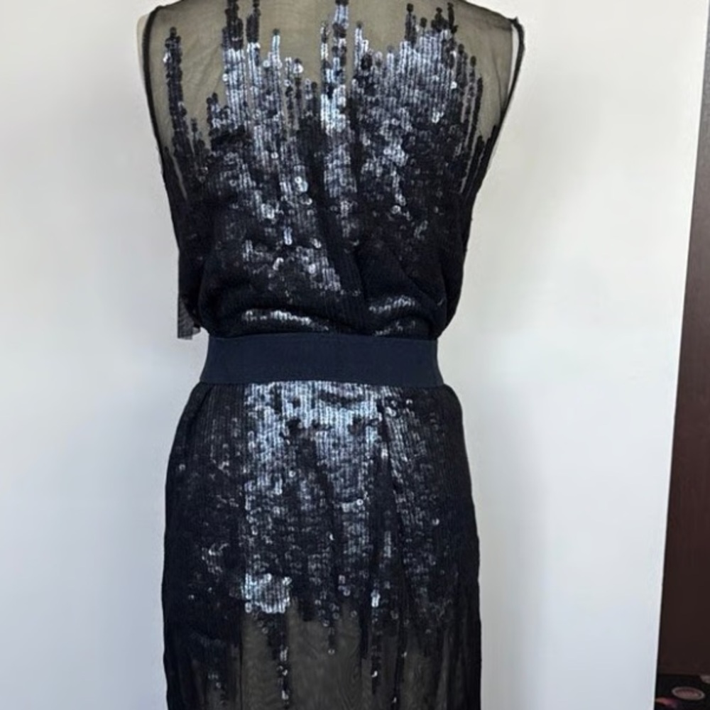 BCBGMaxAzria Black and Silver Sequin evening Dress EUC - Picture 8 of 11
